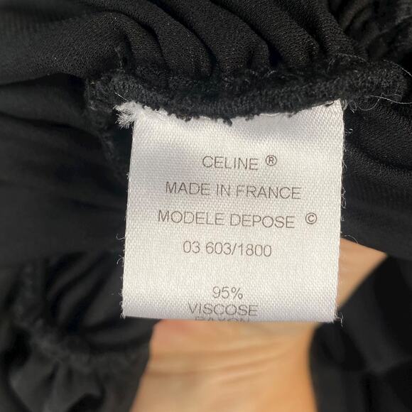 NWT Celine $925 Vtg Y2K Black Ruched Draped Back Avant Garde Midi Dress SZ L - Picture 8 of 8